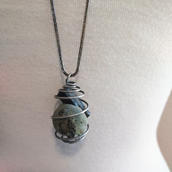 None Other - Olivine Stone Wraped Pendant Necklace